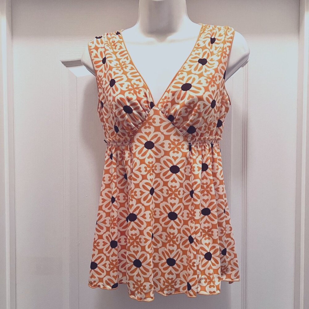 Max Studio-Sleeveless Stretch V Neck Lined Top-Floral-Sz. Small-Thin-Ruffles-Cas